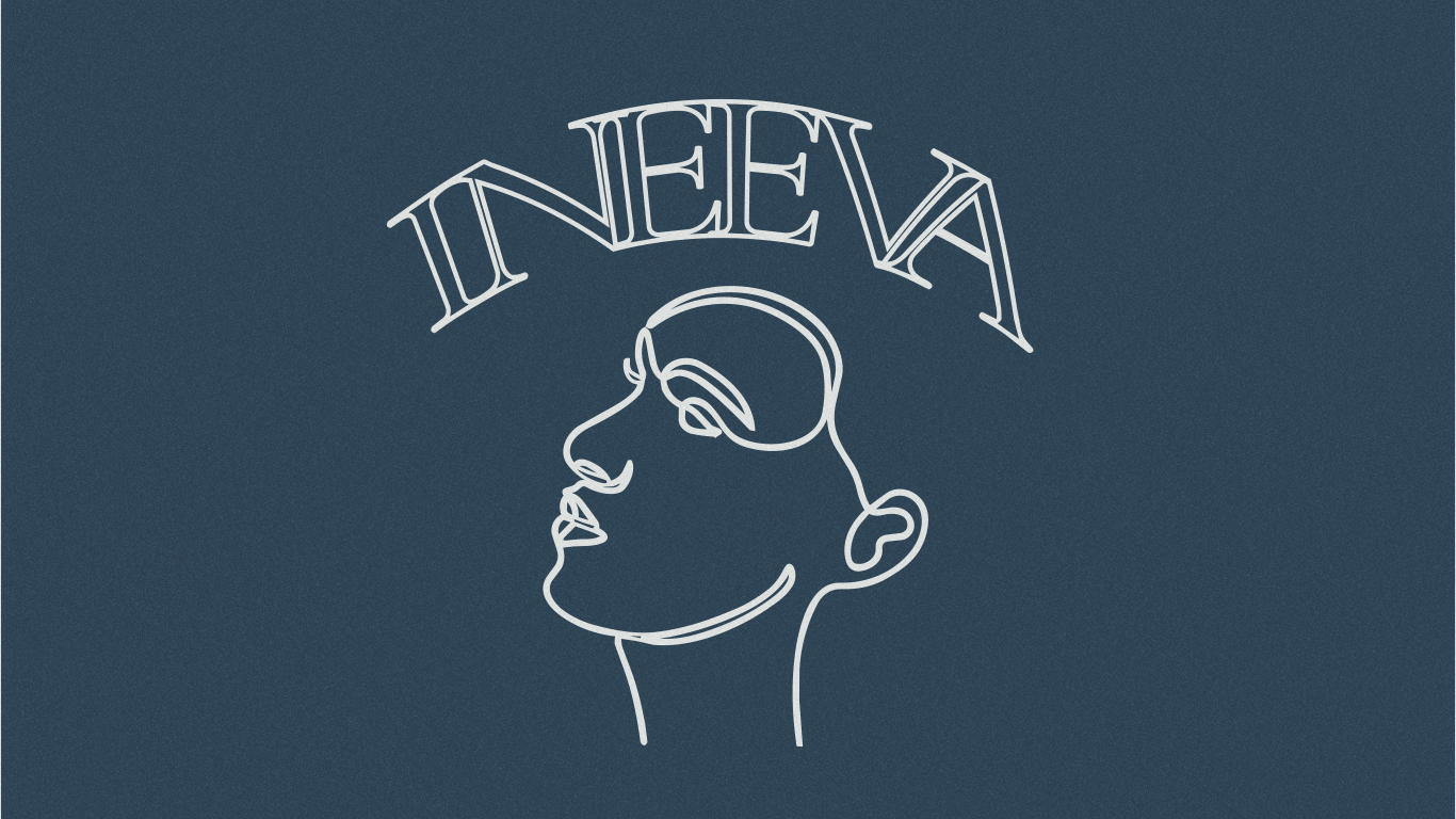 Identité Ineeva : logo au trait, profil et wordmark INEEVA, variante grain sur ardoise bleue