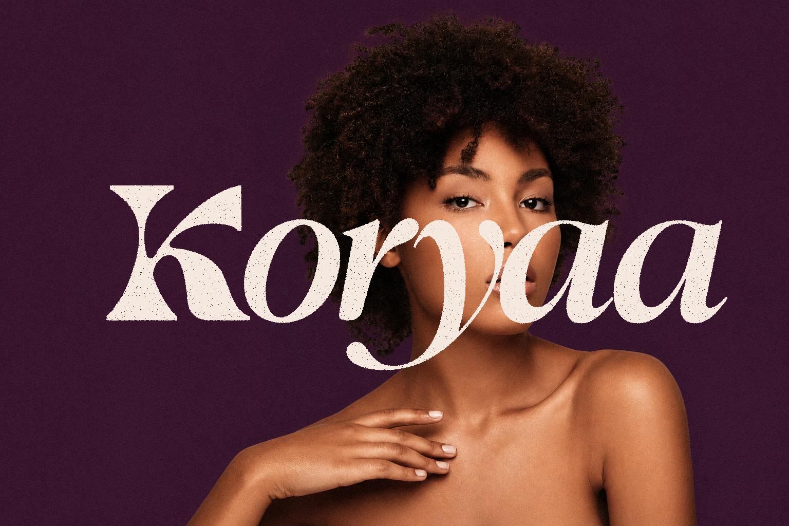 Branding Koryaa : portrait beauté et wordmark cosmétique capillaire