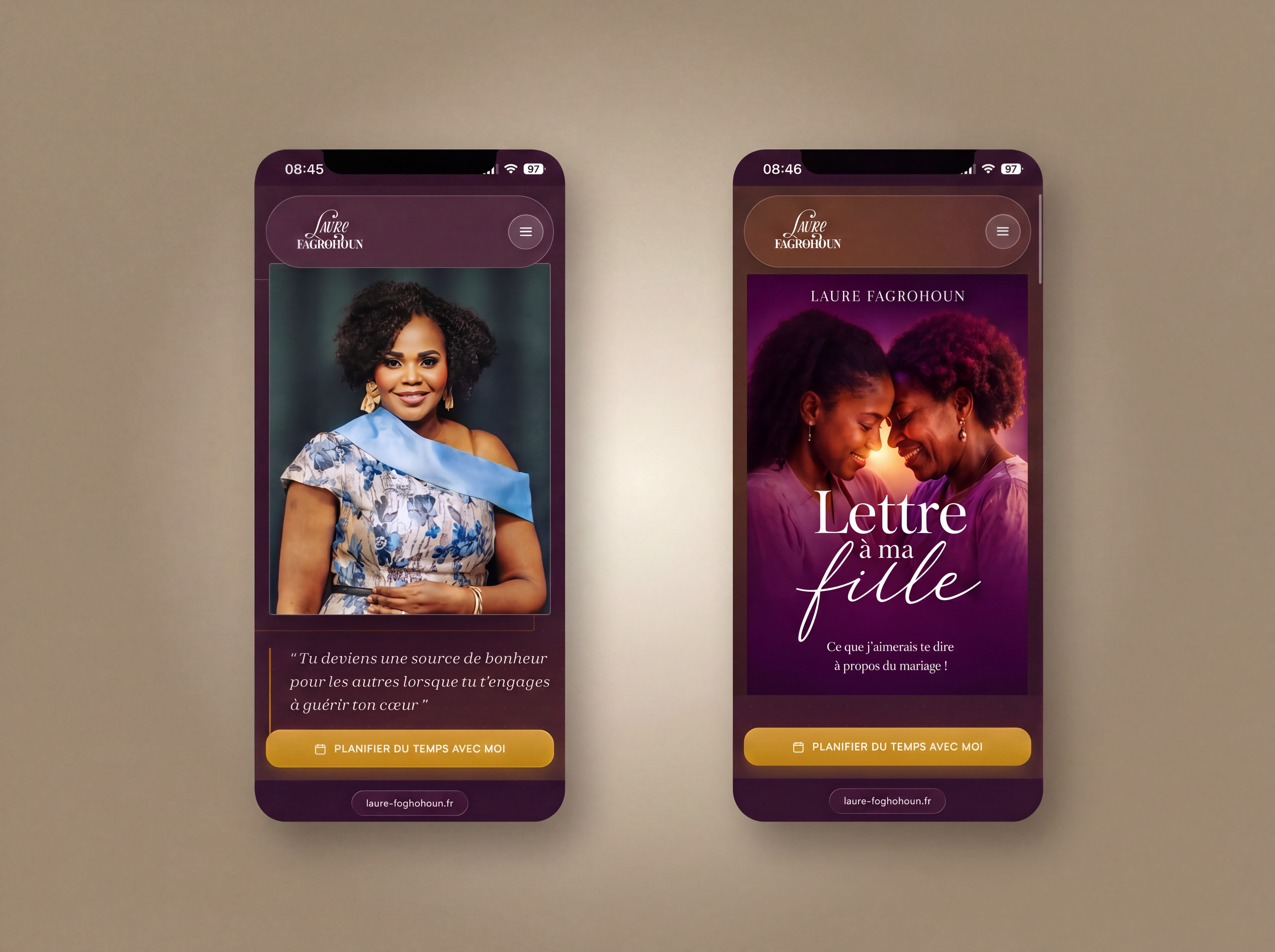 Le site de Laure Fagbohoun présenté sur mobile