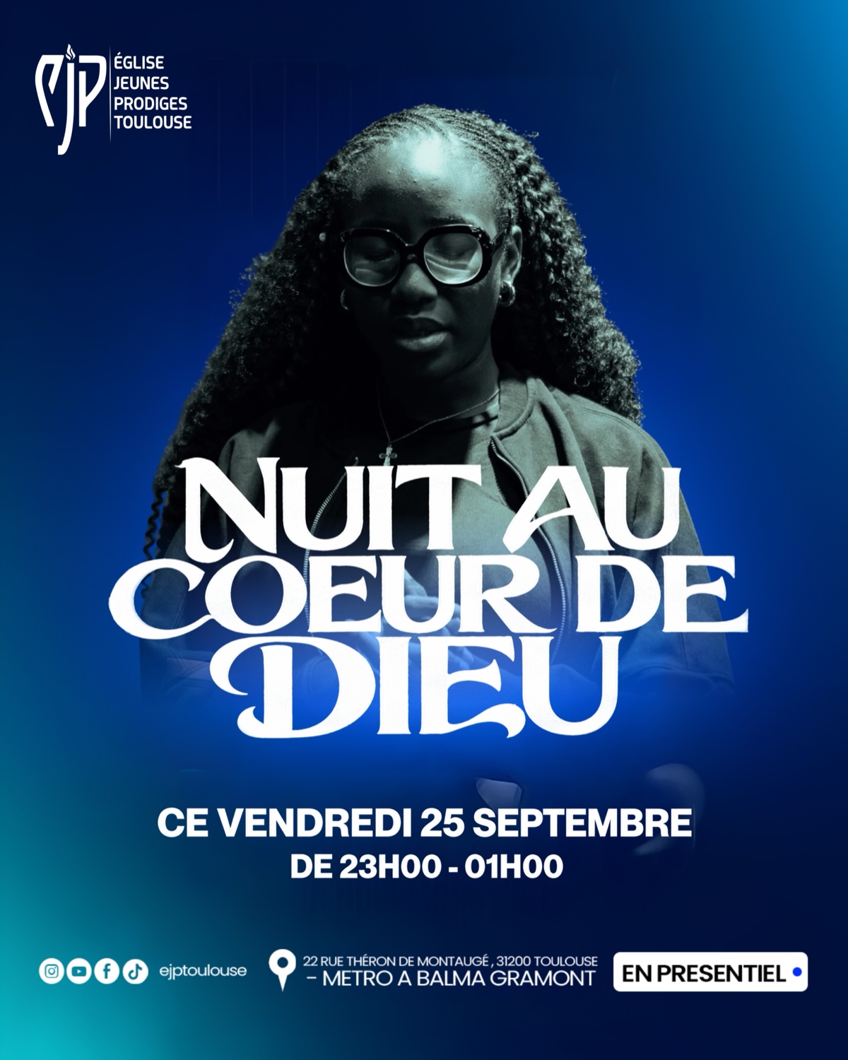 Affiche Nuit au cœur de Dieu pour l’Église Jeunes Prodiges Toulouse