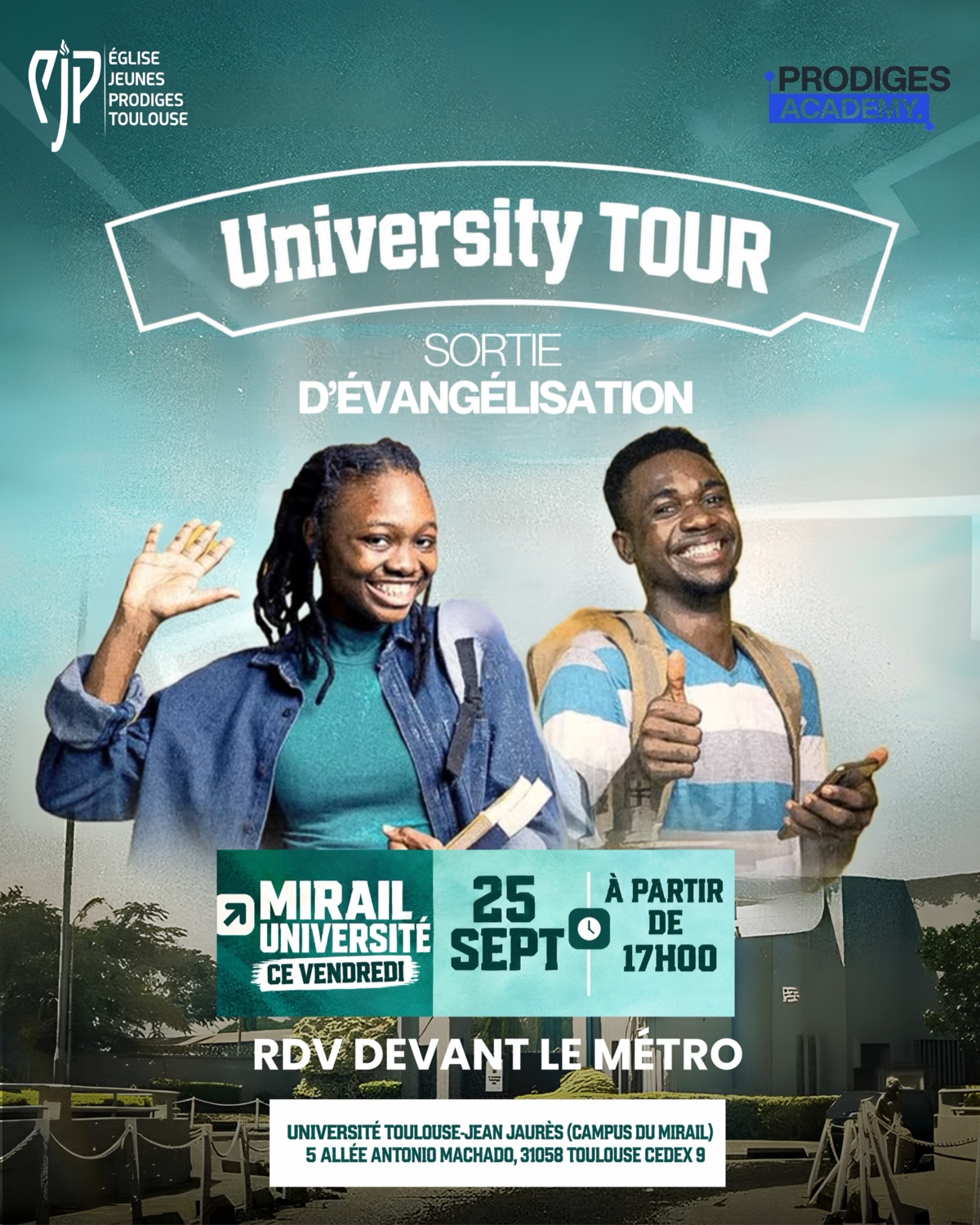 Affiche University Tour, sortie d’évangélisation au campus du Mirail