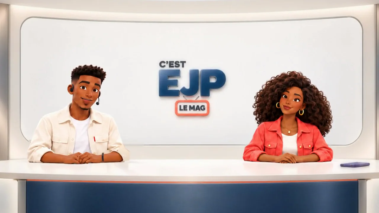Les deux présentateurs illustrés sur le plateau EJP Le Mag